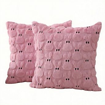 2 pc Easter Rabbit Plush Jacquard Throw Pillow Covers Holiday Decor