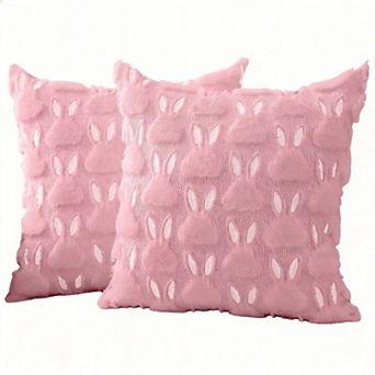 2 pc Easter Rabbit Plush Jacquard Throw Pillow Covers Holiday Decor