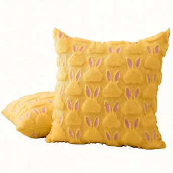 2 pc Easter Rabbit Plush Jacquard Throw Pillow Covers Holiday Decor