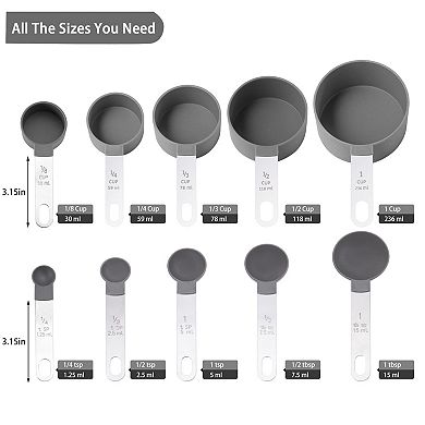 10 Pieces Stainless Steel Measuring Cups Spoons Stackable Kitchen Tools