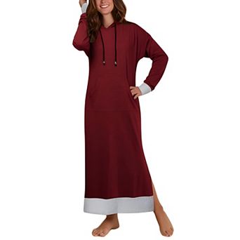 Cozy Red Hoodie Dress with Pockets for Women