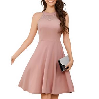 Elegant Blush Halter Dress for Cocktail, Prom, or Wedding Guests