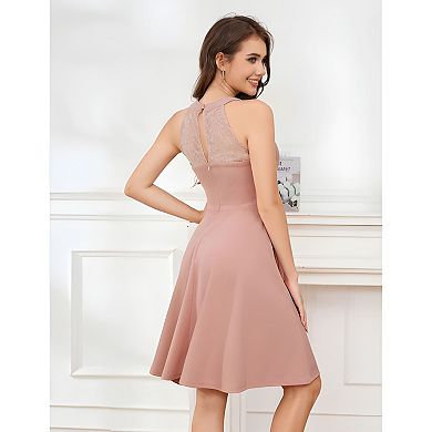 Elegant Blush Halter Dress for Cocktail, Prom, or Wedding Guests