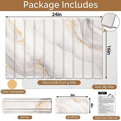 2 Large Stone Dish Drying Mat Diatomaceous Earth Quick Dry Pad 24"x16" 8"x4"