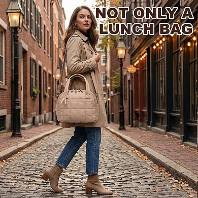 10L Quilted Puffer Lunch Tote Adjustable Strap Insulated Work School