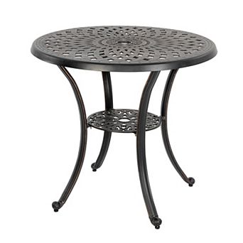 Outdoor 31'' Round Cast Aluminum Bistro Table with 2'' Umbrella Hole, Black with Gold-painted Edge