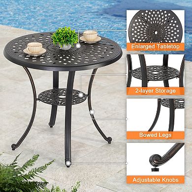 Outdoor 31'' Round Cast Aluminum Bistro Table with 2'' Umbrella Hole, Black with Gold-painted Edge