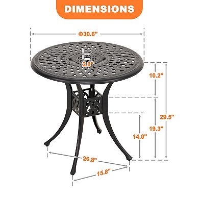 Outdoor 31'' Round Cast Aluminum Bistro Table with 2.0'' Umbrella Hole, Black with Gold Speckles