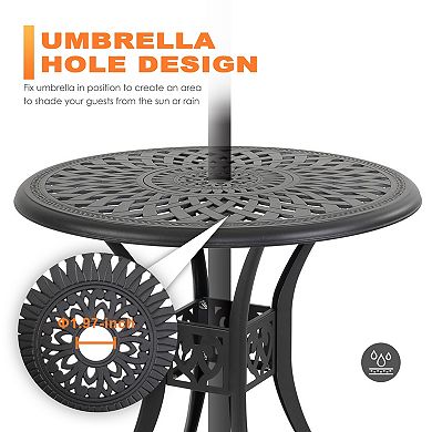 Outdoor 31'' Round Cast Aluminum Bistro Table with 2.0'' Umbrella Hole, Black with Gold Speckles