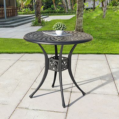 Outdoor 31'' Round Cast Aluminum Bistro Table with 2.0'' Umbrella Hole, Black with Gold Speckles
