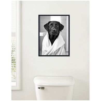 Sylvie Black Lab Bathroom Art Towel Robe Black and White Framed Canvas by The Creative Bunch Studio