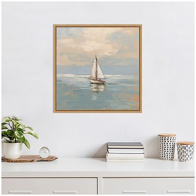 Sylvie Calm Pastel Sailboat Landscape Framed Canvas by The Creative Bunch Studio