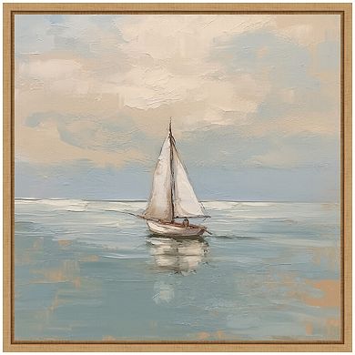 Sylvie Calm Pastel Sailboat Landscape Framed Canvas by The Creative Bunch Studio