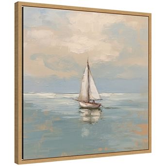 Sylvie Calm Pastel Sailboat Landscape Framed Canvas by The Creative Bunch Studio