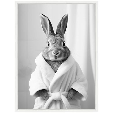 Sylvie Bunny Bathroom Art Towel Robe Black and White Framed Canvas by The Creative Bunch Studio