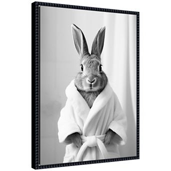 Sylvie Bunny Bathroom Art Towel Robe Black and White Framed Canvas by The Creative Bunch Studio