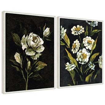 Sylvie Beaded Moody Floral 1 and 2 Framed Canvas Art Set by Annie Quigley