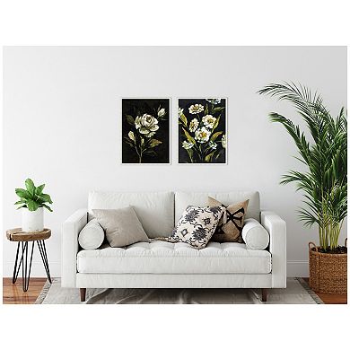 Sylvie Beaded Moody Floral 1 and 2 Framed Canvas Art Set by Annie Quigley