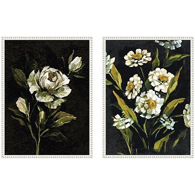 Sylvie Beaded Moody Floral 1 and 2 Framed Canvas Art Set by Annie Quigley