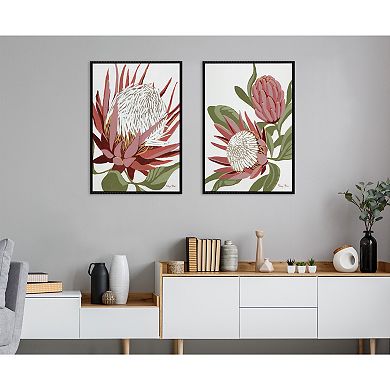Sylvie Beaded King Protea and King Protea 2 Framed Canvas Art Set by Mackenzie Nelson