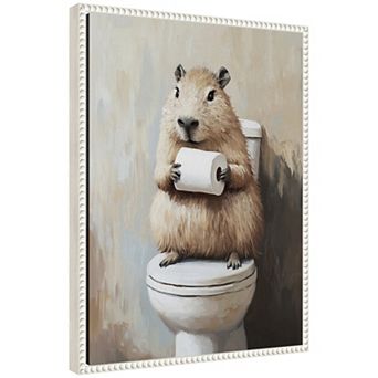Sylvie Capybara Bathroom Art Framed Canvas by The Creative Bunch Studio