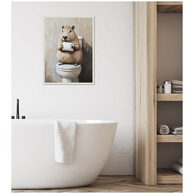 Sylvie Capybara Bathroom Art Framed Canvas by The Creative Bunch Studio