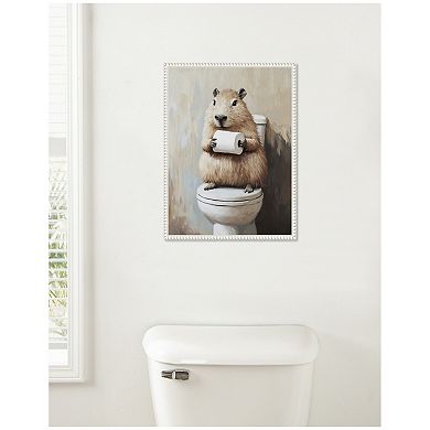 Sylvie Capybara Bathroom Art Framed Canvas by The Creative Bunch Studio