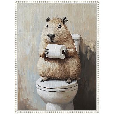 Sylvie Capybara Bathroom Art Framed Canvas by The Creative Bunch Studio