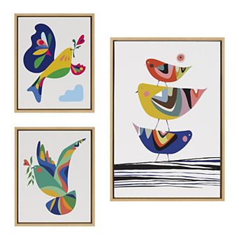 Sylvie The Family Tree Framed Canvas Art Set by Rachel Lee 3 Birdies Studio 3 pc Set