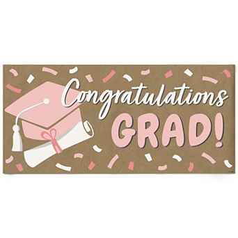 Rose Gold Graduation Kraft Paper Banner, Congratulations Grad Pink Printed Brown Paper Decor 1 ct