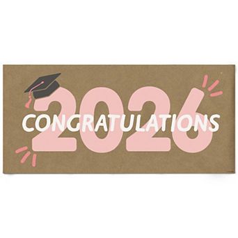 Rose Gold Class of 2026 Graduation Kraft Paper Banner, Congratulations Printed Brown Paper 1 ct