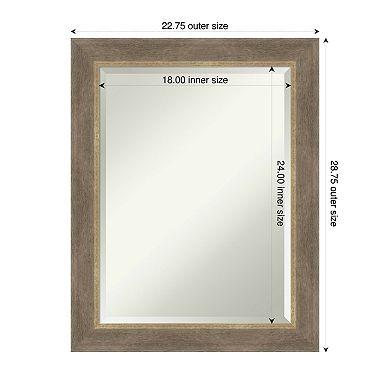 Driftwood Tan Beveled Wood Framed Bathroom Vanity Wall Mirror