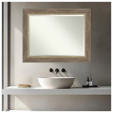 Driftwood Tan Beveled Wood Framed Bathroom Vanity Wall Mirror