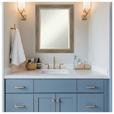 Driftwood Tan Beveled Wood Framed Bathroom Vanity Wall Mirror