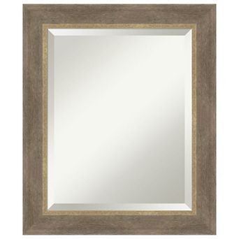 Driftwood Tan Beveled Wood Framed Bathroom Vanity Wall Mirror