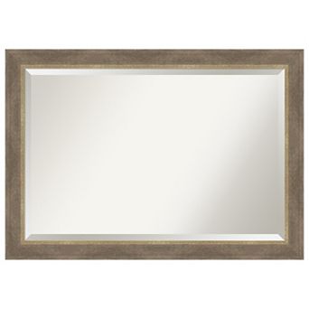 Driftwood Tan Beveled Wood Framed Bathroom Vanity Wall Mirror