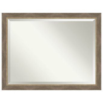 Driftwood Tan Beveled Wood Framed Bathroom Vanity Wall Mirror