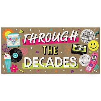 Through the Decades Kraft Paper Banner, 50s 60s 70s 80s 90s Themed Retro Printed Party Decor 1 ct