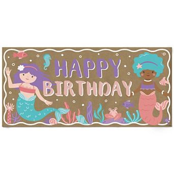 Mermaid Birthday Kraft Paper Banner, Under the Sea Happy Birthday Printed Party Sign Decor 1 Count
