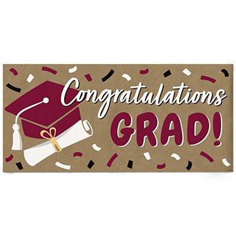 Maroon Graduation Kraft Paper Banner Congratulations Grad Printed Brown Paper Sign Decoration 1 ct