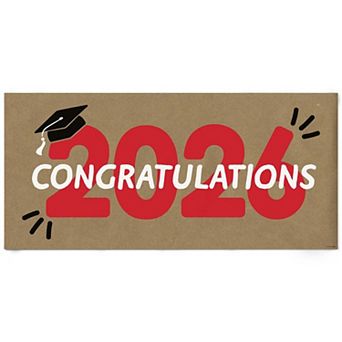 Red Class of 2026 Graduation Kraft Paper Banner, Congratulations Printed Brown Paper Sign 1 ct