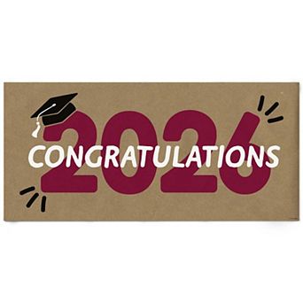 Maroon Class of 2026 Graduation Kraft Paper Banner, Congratulations Printed Brown Paper Sign 1 ct