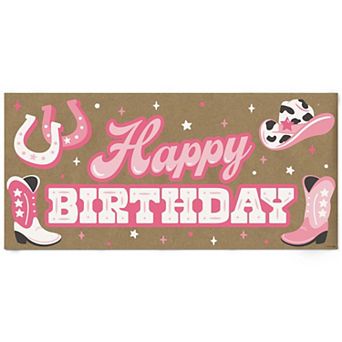 Rodeo Cowgirl Birthday Kraft Paper Banner, Pink Western Happy Birthday Printed Party Decor 1 Count