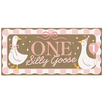 One Silly Goose Pink Kraft Paper Banner, Girl 1st Birthday Printed Party Sign Decoration 1 Count