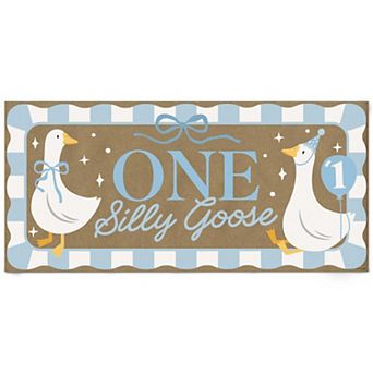 One Silly Goose Blue Kraft Paper Banner, Boy 1st Birthday Printed Party Sign Decoration 1 Count