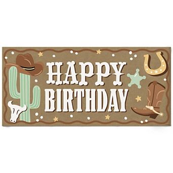 Western Hoedown Birthday Kraft Paper Banner, Wild West Cowboy Printed Party Decor 1 Count