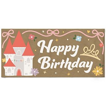 Princess Birthday Kraft Paper Banner, Pink Princess Castle Happy Birthday Printed Party Decor 1 ct