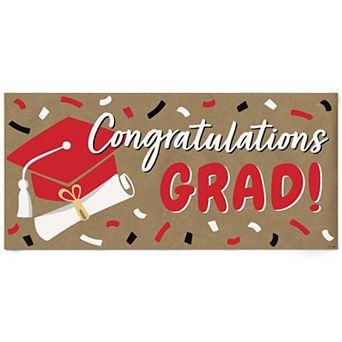 Red Graduation Kraft Paper Banner, Congratulations Grad Printed Brown Paper Sign Decoration 1 ct