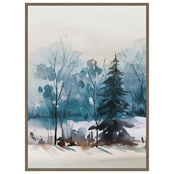 Dusty Blue Trees III by Isabelle Z Framed Canvas Wall Art Print