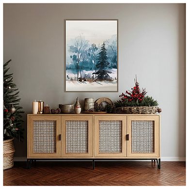 Dusty Blue Trees III by Isabelle Z Framed Canvas Wall Art Print
